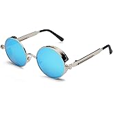PROUDDEMON Retro Gothic Steampunk Sunglasses for Women Men Round Lens Metal Frame