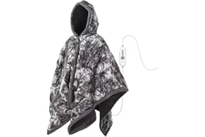 WOOMER Wearable Heated Electric Blanket 50”×60“, Soft Faux Fur & Cozy Sherpa Heated Wrap Poncho with Hood and Pocket, 4 Heat Levels & 4H Auto Off, Gifts for Parents and Friends