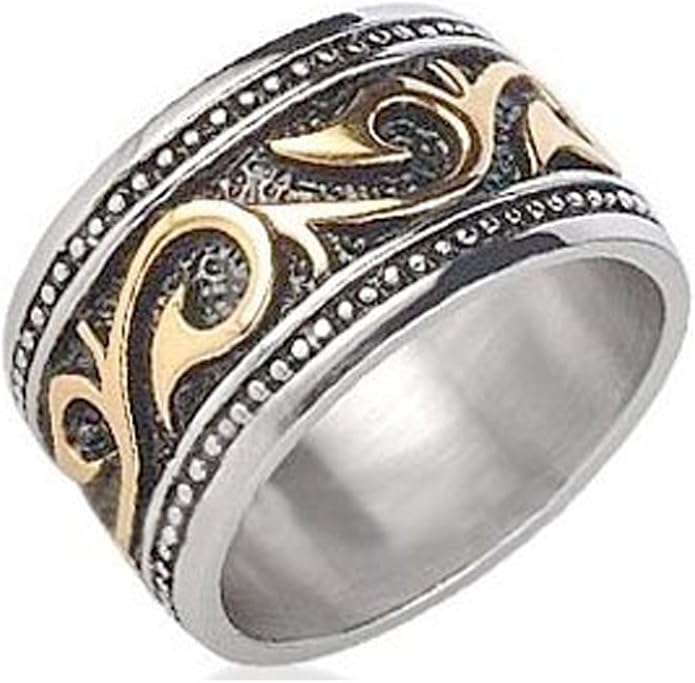 C&D Jewelry Tribal Ring for Men Stainless Steel Ring w/ 14K Gold IP