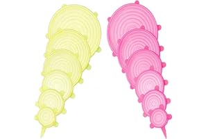 JYYHSF 12 pcs Silicone Stretch lids set, 6 Sizes, Reusable Food Storage Covers ，Silicone Bowl Covers，Flexible to Fit All Shape of Containers，Food Cover to Keep Food Fresh (pink,yellow)