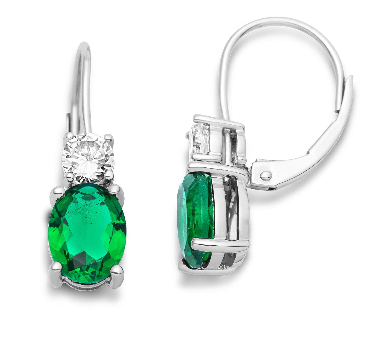 MIORE925 Sterling Silver Earrings for Women with Oval Green Emerald- Red Ruby Gemstones and Brilliant Zirconia Crystals - Drop Earrings Ear Piercing with Birthstone- Delivered in Jewellery Box