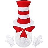 OFIHIDO 5 Pcs Hallowen Costume Accessories,Red White Striped Hats/Red Bow/White Furry/White Gloves
