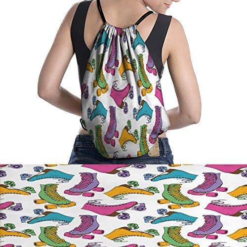 homefeel Teen Room Decor unisex drawstring backpack Retro Colorful Roller Skates in Vivid Tones Girls Sports Hobby Illustrationtravel Multicolor