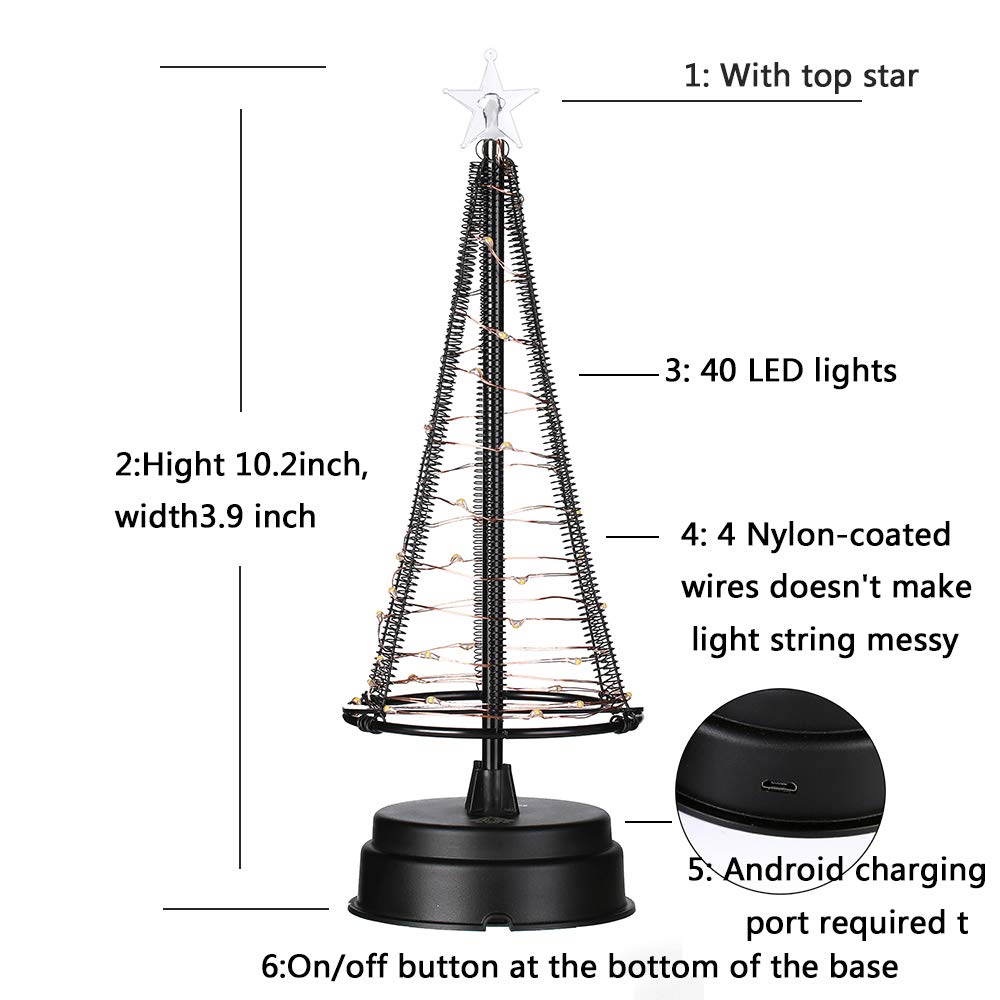 HONESTY Mini Christmas Tree, Night Light for Home/Decoration/Party/Wedding, USB or Battery Powered, 10Inch 40LED Light Tree, Inside Black S