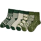 FORJMMP 6 Pairs Winter Wool Socks for Women Thick Knit Vintage Soft Crew Socks