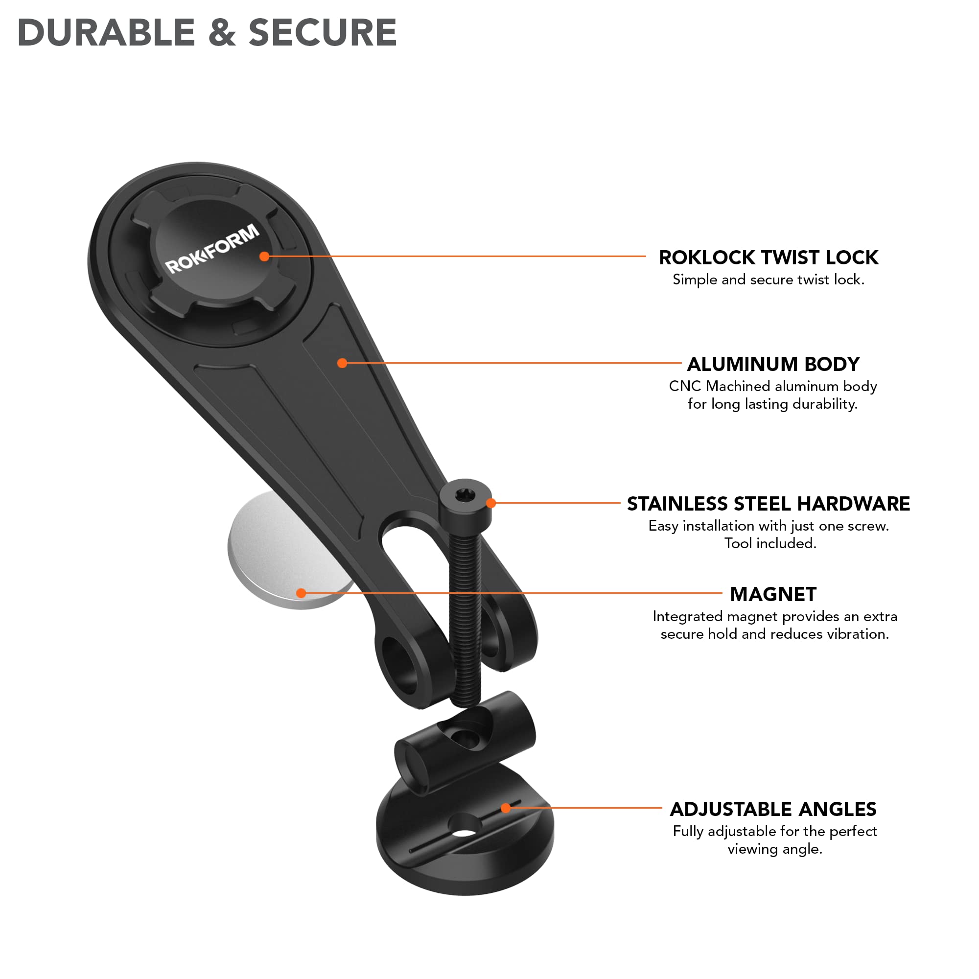 Rokform - Bike Mount, Adjustable Bicycle Phone Holder Fits Any Road or Mountain Bike with 1-1/8