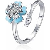 Dainty Blue Flower Open Rings For Women Unique Cubic Zirconia Crystal Floral Wrap Finger Band Adjustable Stackable Ring Staetement Engagement Promise Valentine's Day Christmas Fashion Jewelry Gift