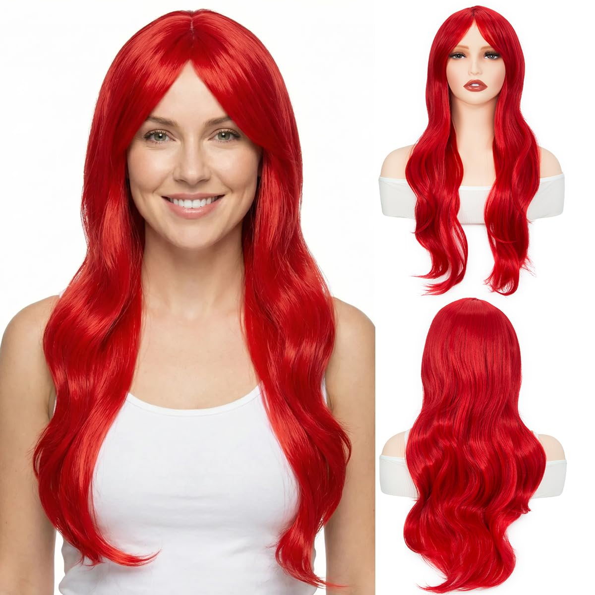 Yamel Red Wig Long Natural Wavy 28 Inches Glueless Full Party Wig Heat Resistant Synthetic Hair Wigs for Women