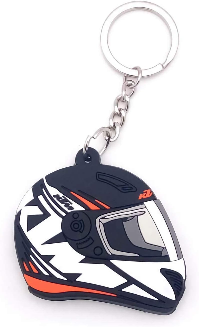 GCT Double Sided KTM Duke Helmet Logo Rubber Keychain for Car Bike Men Women Keyring (White/Black)