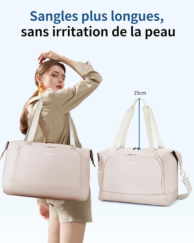 Sac de Voyage Femme, Bagages Cabine 45x36x20 Easyjet, Sac Voyage Cabine avec Amovible Poche Humide, Sac Avion Weekend, Bagage à Main Valise Léger Imperméable, d'Hôpital, Week-End, Beige, 30L