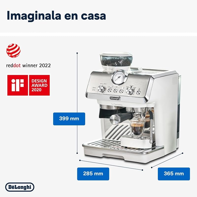 De'longhi la especialista arte ec9155.w, máquina de café expresso manual, tecnologia de moagem de sensor e 8 configurações, controle ativo de temperatura, bocal de leite mylatte art, 1550w, branco