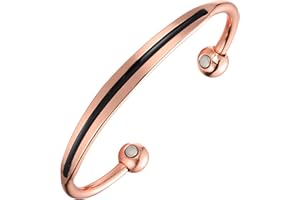 Fashtour Copper Bracelet for Women Black Oil Cuff Bangle, 6.3 inch 3500 Gauss Powerful Magnets Adjustable Girls Jewelry
