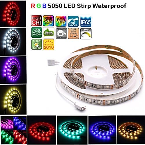 Led Strip Lights, Waterproof Strip Lamp ,5050 RGB Flexible Strip Lights, LED Tape, 300 Leds ,Multi-colors, Without Power Supply and Remote For Bedroom,Bar,Party,Car, And Decoration.(5m.16.4ft/reel)