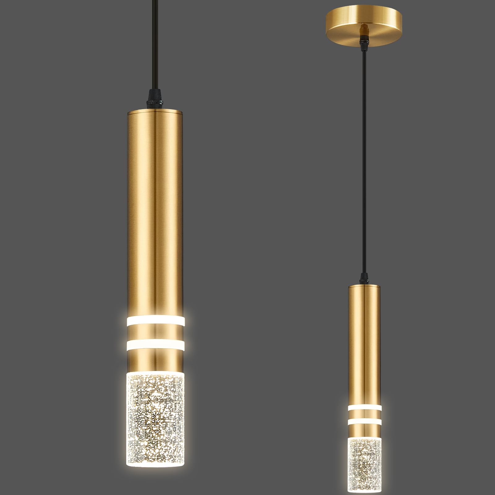 Photo 1 of LIANGMH Pendant Lights Kitchen Island, Crystal Pendant Light Fixtures Mini 6W LED Modern Kitchen Pendant Lighting Over Sink and Living Room and Bedroom (Gold 1 Pack)