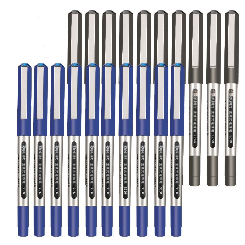 FRIUSATE 24 Pieces Rollerball Pens, Black Blue Gel Pens 0.5mm, Quick-Drying Liquid Ink Pen Fine Point Pen for Writing, Sketch, Journaling, School Office Supplies