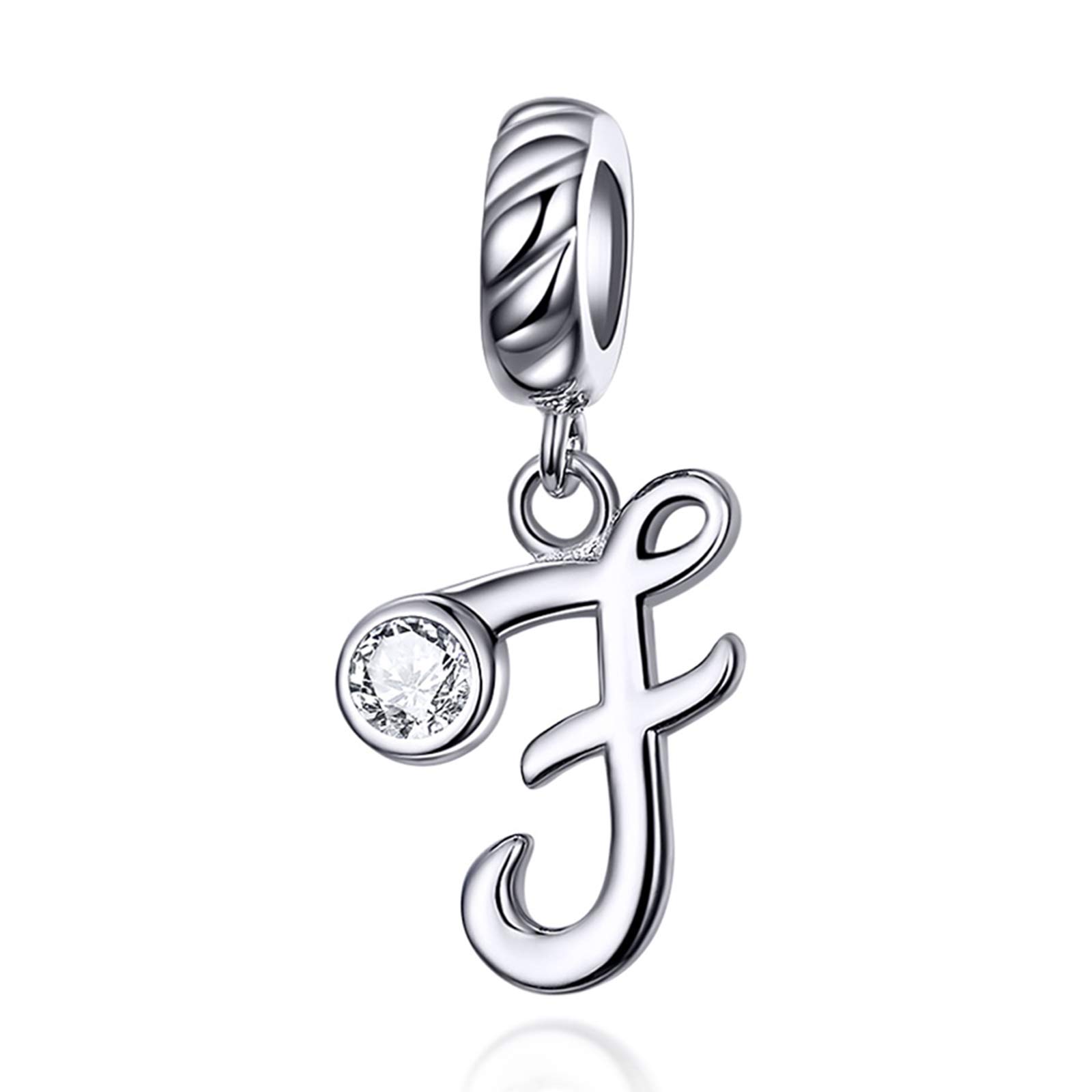 LaMenars Letter Dangle Bead Charms Initial Alphabet A-Z 925 Sterling Silver Zirconia fits European Charm Bracelets & Necklaces