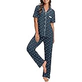 Bloggerlove 100% Cotton Pajamas for Women Set 2 Piece Short Sleeve Women's Sleepwear Button Down Lounge Sets with Pockets