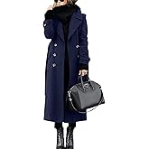 myzgx Women's Winter Double Breasted Wool Coat Business Casual Long Sleeve Midi Long Trench Coat with Belt