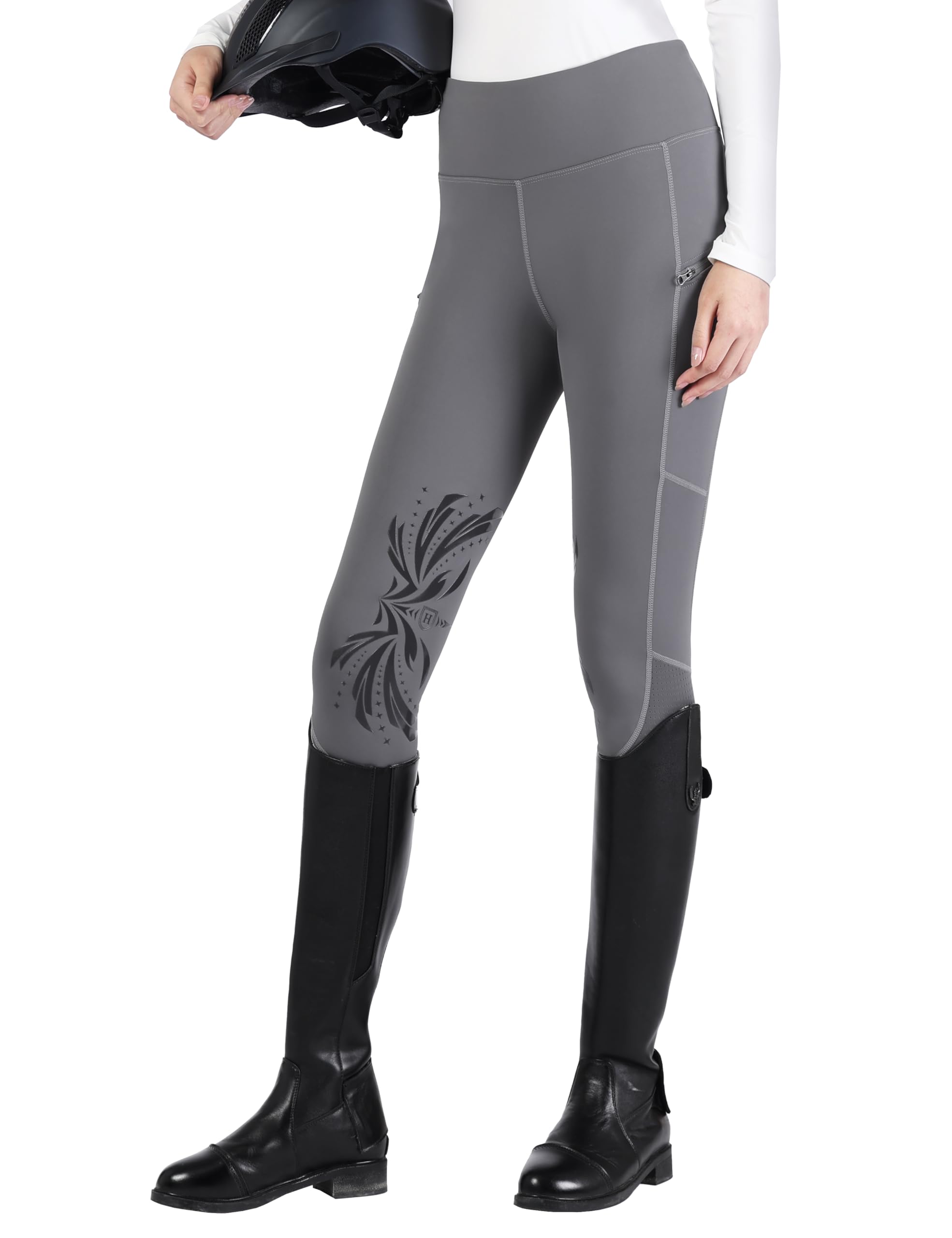 Photo 1 of Harrison Howard Equestrian Rider Breeches with Ventilation Feature Enhanced Grip Long-Lasting Construction, Deep Grey, Medium