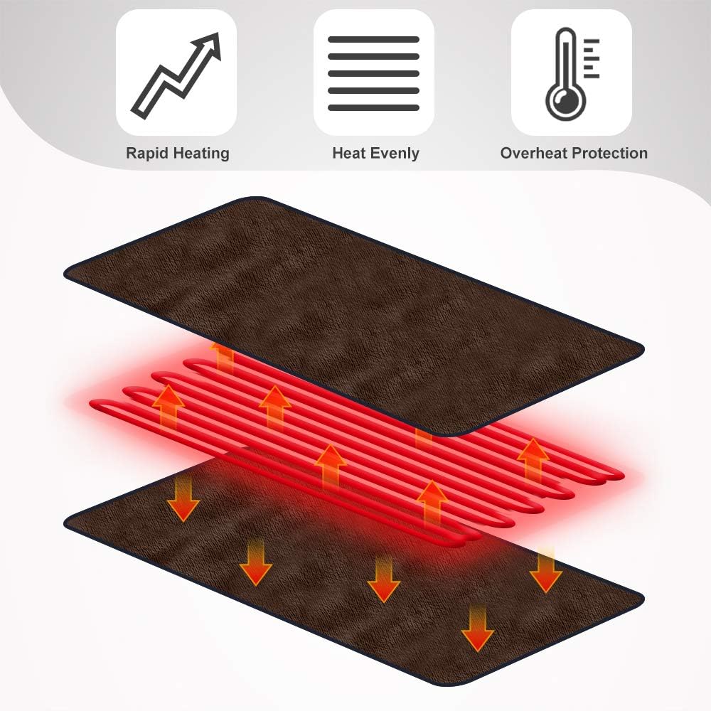 Homde Heated Electric Throw 50 Inch x 60 Inch Reversible Flannel/Sherpa Washable Blanket with 3-Heat Setting Auto-Off Controller for Bed or Couch (Brown): Home & Kitchen