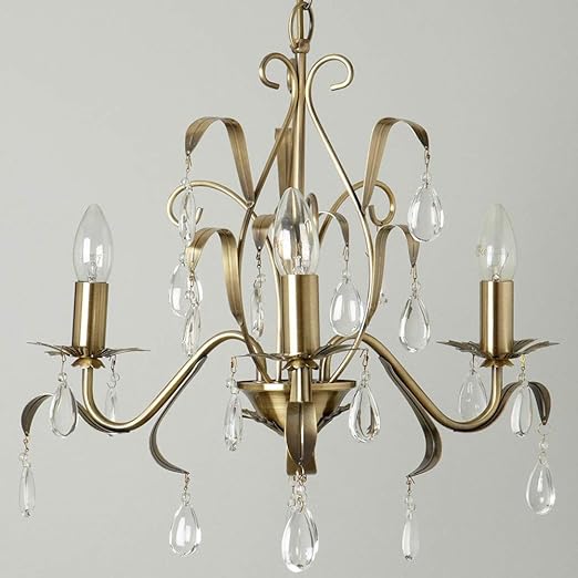 Leaf Drop 3 Light Chandelier Ceiling Light Antique Brass