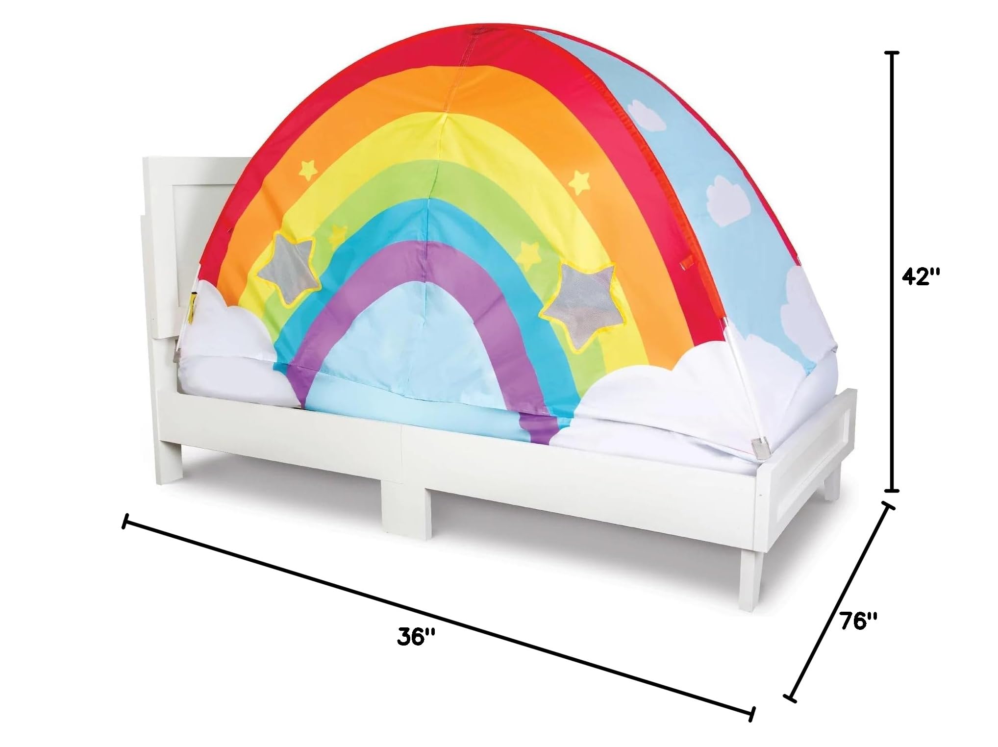 GOOD BANANA Kids’ Rainbow Bed Tent for Twin Beds, Ventilated Indoor Play Tent, Magical Play Fort, Easy Set-Up, Hugs Mattress Firmly, Promotes Independent Play, Stimulates Imagination, 42” x 36” x 76”