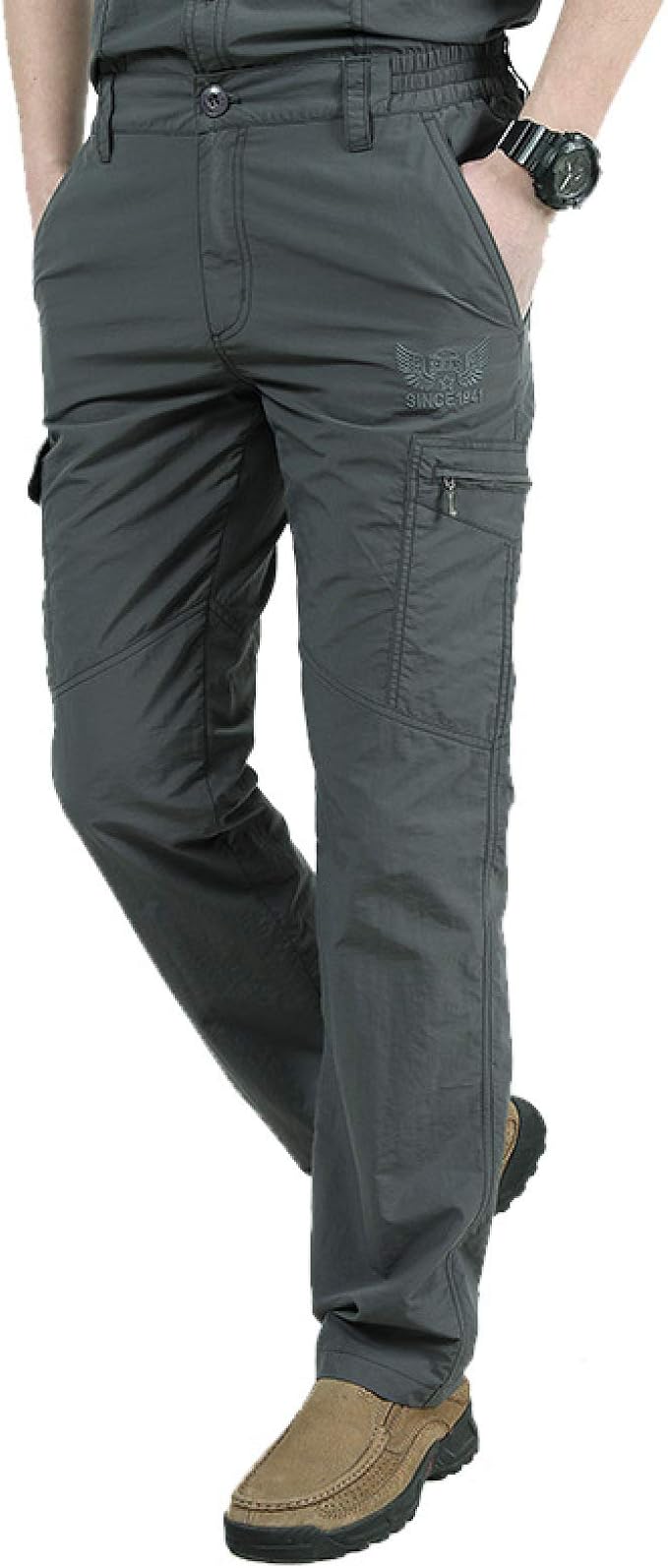 Mens Chinos Trousers Deep Pockets Cargo Outdoor Hiking Trousers with