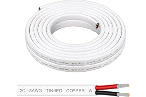 Shirbly 8 Gauge Marine Wire, 20FT 8 AWG Duplex Marine Grade Wire Tinned Copper Boat Cable, 2 Core Insulated Stranded Cable for Boat Marine Automotive Speakers Solar Outdoors - White (8AWG 20FT)