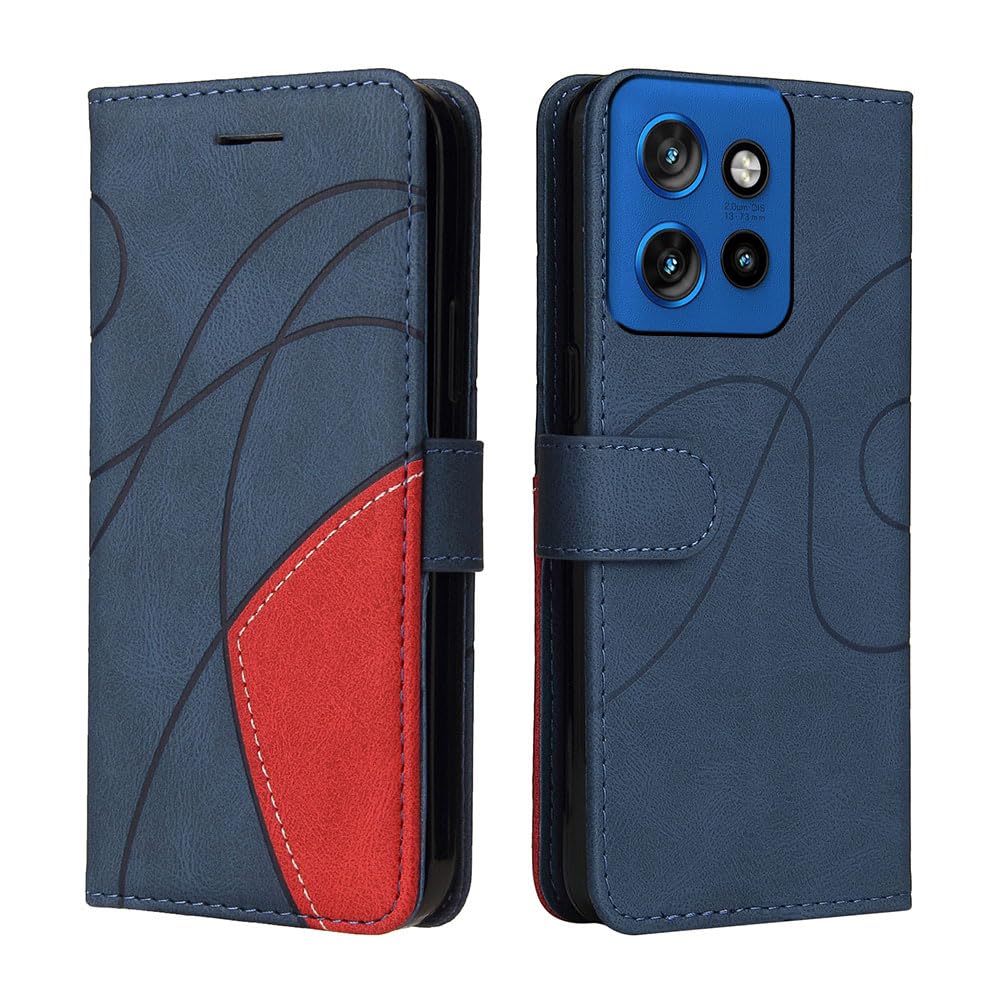 XINNI Protective Phone Case for Motorola Edge 50 Neo, PU/TPU Vintage Flip Leather Shockproof Cover Magnetic Book Style Wallet, Blue