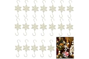 BASEMMAHER Ornament Hooks for Hanging Christmas Decorations, 20 PCS Gold Snowflake S-shaped hangers Hook Swirl Christmas Tree Hanger Metal Hooks with Crystal Beaded for Xmas Christmas Tree for Small Ornaments