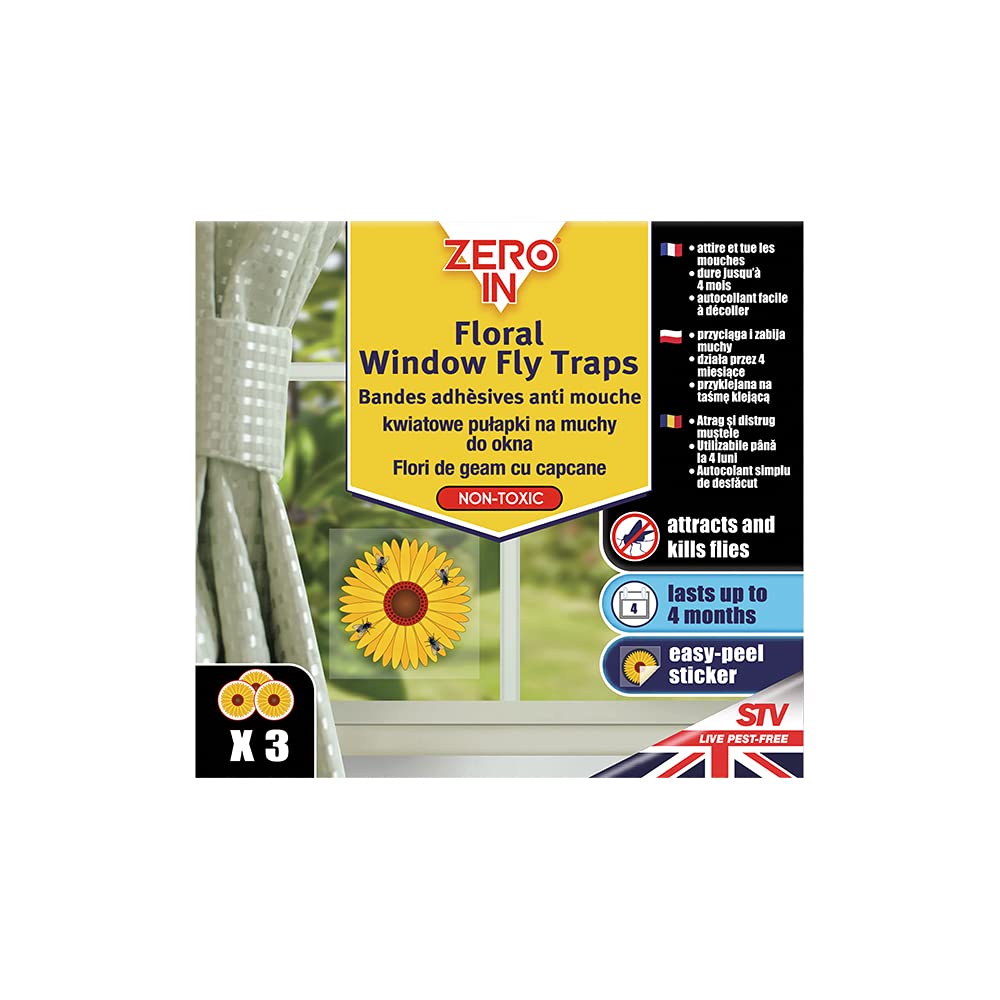 Zero In Floral Window Fly Trap Stickers 5 Pack (15 Stickers, Non-Toxic, Effective Fly Control, 4 Month Protection, Child Safe) – AMZ010 Multicolour