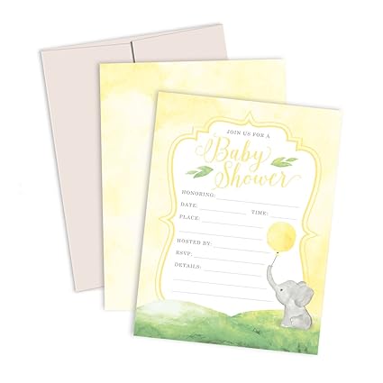 Amazon Com Watercolor Elephant Baby Shower Invitations 12 Premium