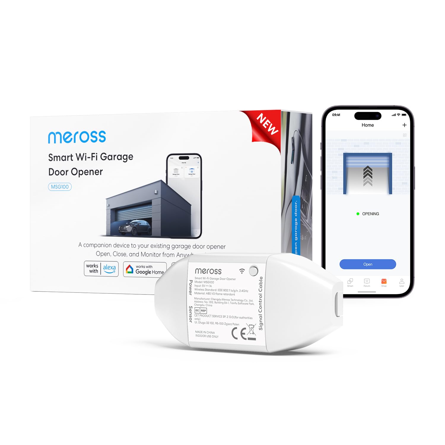 Meross Smart Garage Door Opener Remote MSG100, Compatible with Alexa, Google and SmartThings, Universal WiFi Garage Door Controller with Notification, Voice Control, Auto Close/Open and Timer — image 1