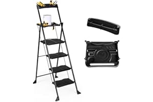 ALPURLAD 4 Step Ladder with 2 Tool Platform Lightweight Folding Stepladders Home Improvement Step Stool 330lbs Sturdy Steel Ladder with Wide Anti-Slip Pedal