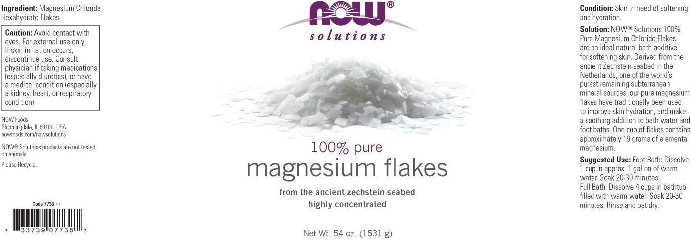 NOW Solutions, Magnesium Flakes, 100% Pure, from the Ancient Zechstein Seabed, Highly Concentrated, 54-Ounce: Health & Personal Care