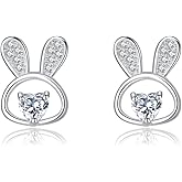SLUYNZ 925 Sterling Silver CZ Rabbit Stud Earrings for Women Teens Easter Rabbit Bunny Stud Earrings