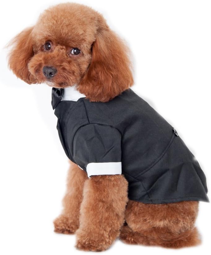 Keysui Black Dog Tuxedo Suit Puppy Wedding Clothes Coat Doggie Costume Medium, Brown - Image 3
