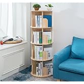 Heehee Rotating Wooden Bookshelf 360 Display 4 Tier Floor Standing Bookcase Storage Rack for Kids&amp;Adults Solid Wood Bookshelf Organizer