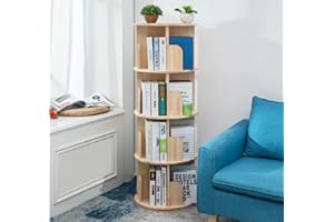 Heehee Rotating Wooden Bookshelf 360 Display 4 Tier Floor Standing Bookcase Storage Rack for Kids&Adults Solid Wood Bookshelf Organizer