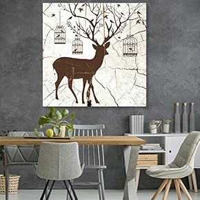 Square Canvas Wall Art - Deer Folliage Wood Effect Canvas - Giclee Print Gallery Wrap Modern Home Art Ready to Hang - 12x12 inches