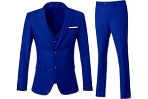 ZKHOECR Men's 3 Piece Slim Fit Suit Set, Two Button Blazer Solid Jacket Vest Pants Wedding Business Suit
