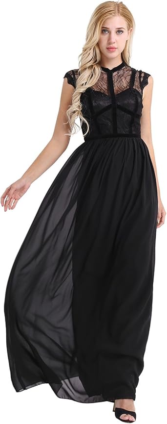 Iiniim Women S Long Floral Lace Dress Cap Sleeve Semi Formal