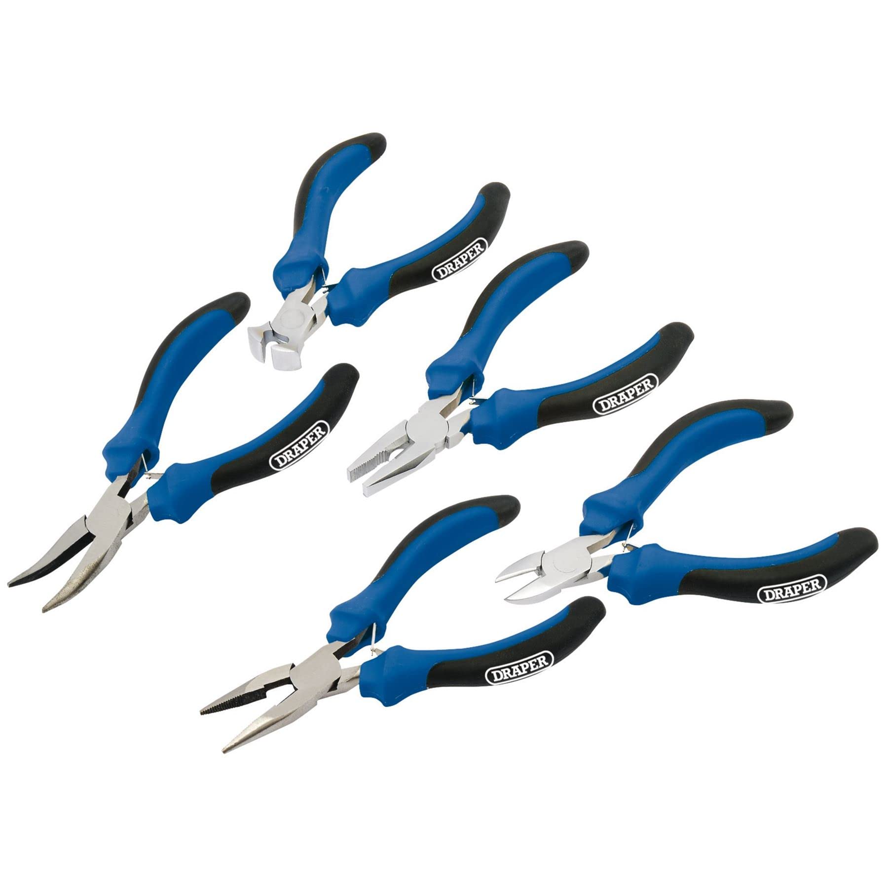 Draper 12544 Mini Pliers Set with Soft Grip, 5 Pcs, Blue and Black