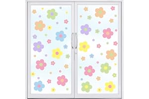 Whaline 9 Sheets Double-Sided Colorful Flowers Window Clings for Spring and Fall - Preppy Trendy Decals, Anti-Collision Stickers for Teen Home Room Classroom Decor