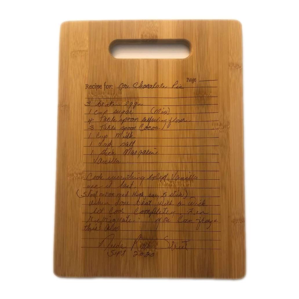 Amazon Com Family Heirloom Recipe Handwritten Custom Personalized Cutting Board Laser Engraved Wood Bamboo Kitchen Housewarming Gift Wall Art Charcuterie Tray Handmade