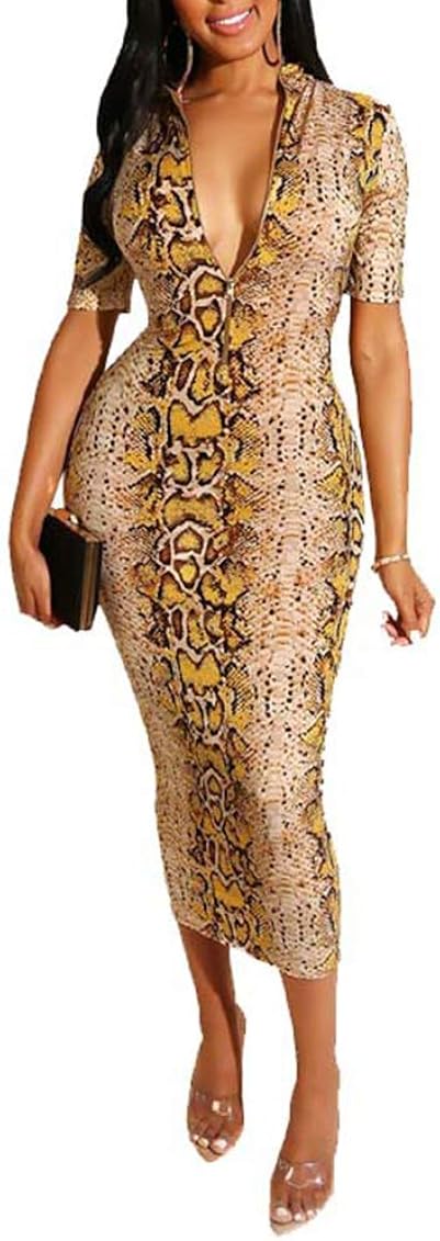 long sleeve snakeskin bodycon dress