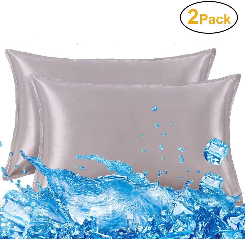 Memory Satin Pillowcases for Hair and Skin-Hypoallergenic,Wrinkle Free,Iron Free and Anti-snugging,Envelope Closure Easy to Disassemble and Wash-Resistant,Queen Size 20x30 inch Smoky Grey - 2 Pack