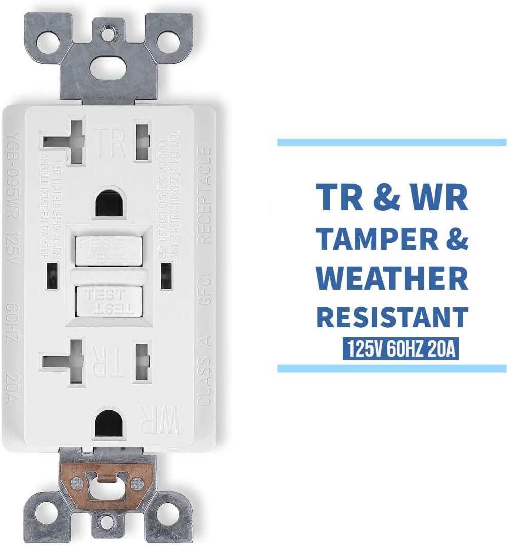 1 Pack - GFCI Duplex Outlet Receptacle - Tamper Resistant & Weather Resistant 20-Amp/125-Volt, Self-Test Function with LED Indicator - UL Listed, cUL Listed - Wall Plate and Screws Included, White - - 