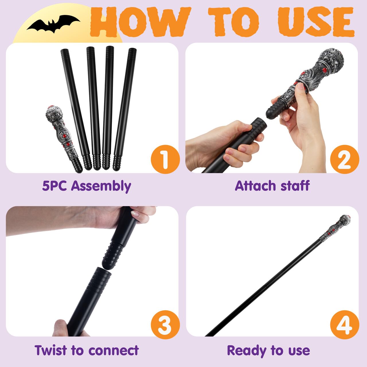 Spooktacular Creations Halloween Costume Walking Cane, Silver Elegant Vintage Staff Prop Stick for Halloween Pretend and Play Cane Costume Accessories, Vampire Dress Up Parties for Adults and Kids