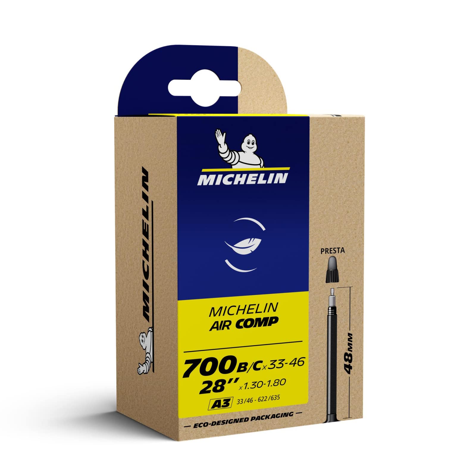 Michelin A3 Aircomp, Unisex Adult Air Chamber, Black, 48 mm